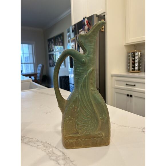 Niloak American Pottery Pitcher 1940s Eagle Stars Celadon Green Art Deco Vase - Picture 14 of 16